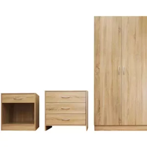 “Set Río mueble dormitorio roble con closet, cómoda y velador”