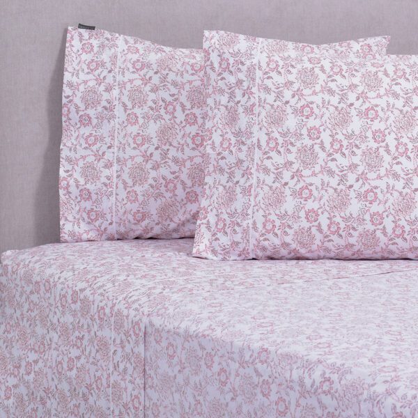Sábana boho rosada 180 hilos 2 plazas – diseño floral