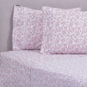 Sábana boho rosada 180 hilos 2 plazas – diseño floral